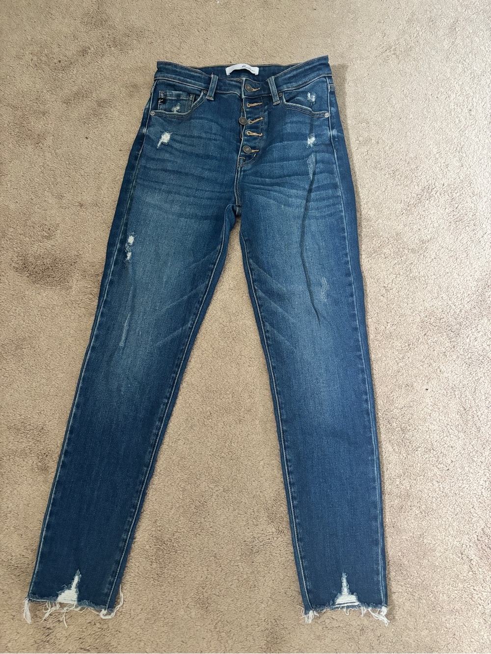 Kancan High-Rise Button-Fly Distressed Blue Jeans